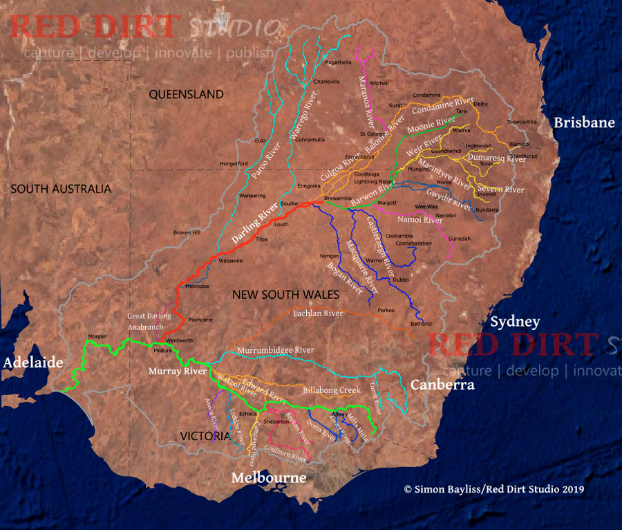 Map of the Darling River, Outback NSW, Australia