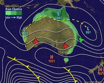 Weather map of Outback NSW, Australia, to provide an overview of the best times to driver along the Darling River (Darling River Run)