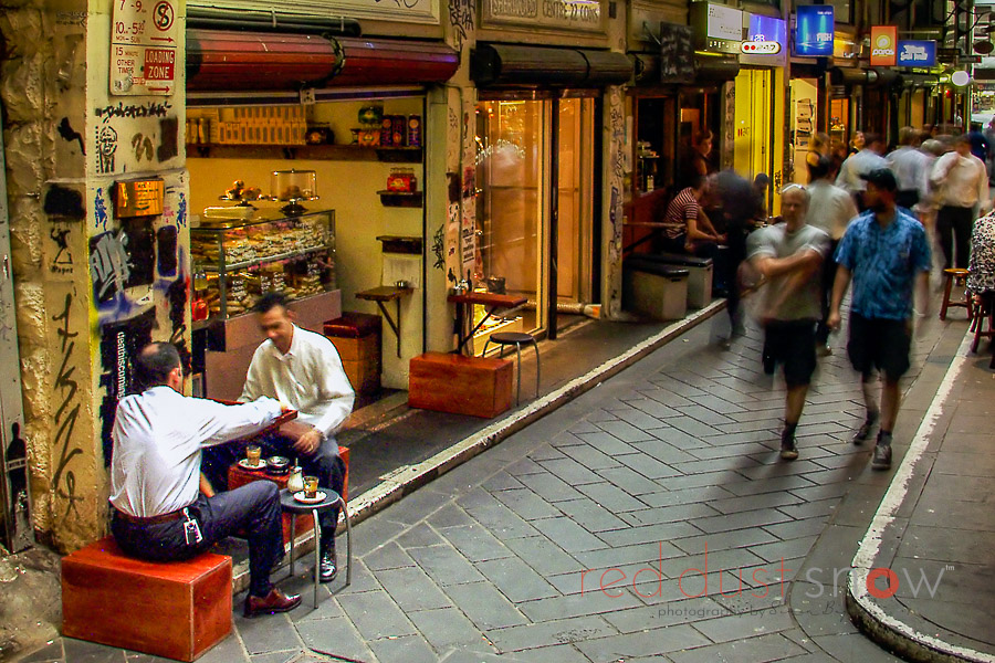 Two men playing backgammon in Melbourne's iconic Block Arcade, Victoria, Australia