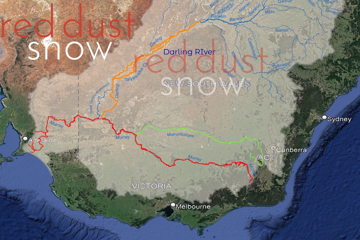 A map of the Murray River tributaries - Murrumbidgee River. The Murray Darling Basin, Australia